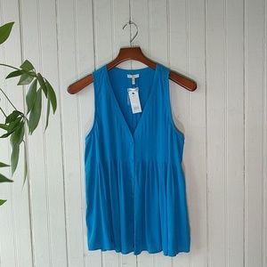 🆕NWT Joie blue silk pleated v neck sleeveless top